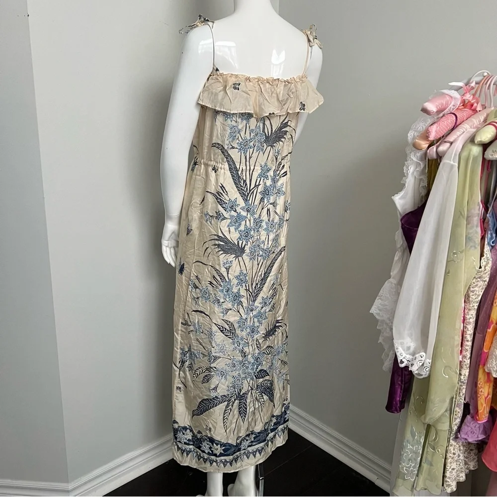 Zara 100% Silk Blue Floral Midi Sundress | Boho Summer Dress | XS - Picture 9 of 12